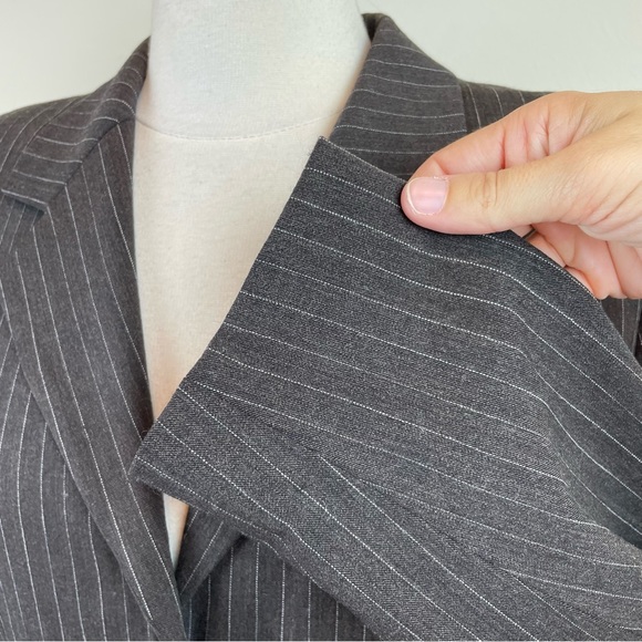 Carlisle Wool Brown White Pinstripe Button Front Blazer Jacket Women Size 8 - Picture 6 of 7
